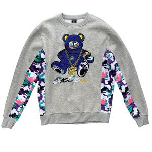 Screenshot Mens M Gray Neon Camo Urban Hip Hop Bear “Extra” Crew Neck Sweatshirt